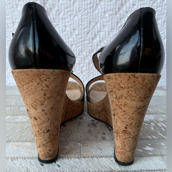Christian Louboutin Black Patent Cork Wedge Sandals Size 38 - Picture 5 of 8